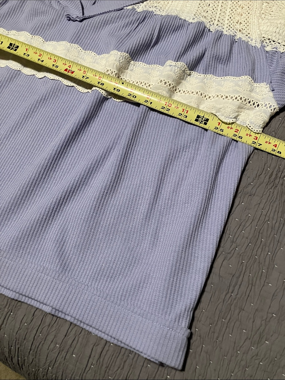 POL Lavender and Cream Crochet & Ribbed Top. Size L. Cap Sleeves. OVERSIZED. - Picture 3 of 11